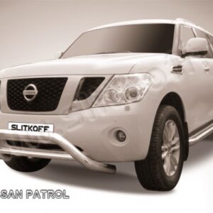 Кенгурятник d76 низкий широкий с перемычкой Nissan Patrol (2010-2014)
