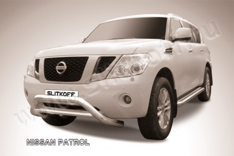 Кенгурятник d76 низкий широкий с перемычкой Nissan Patrol (2010-2014)