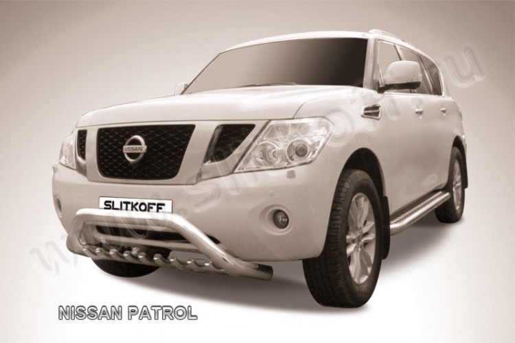 Кенгурятник d76 низкий широкий с ЗК Nissan Patrol (2010-2014)