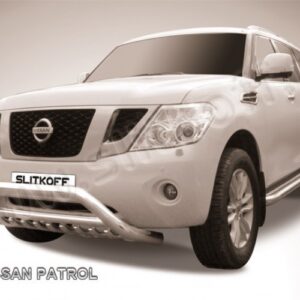 Кенгурятник d76 низкий широкий с ЗК и перемычкой Nissan Patrol (2010-2014)