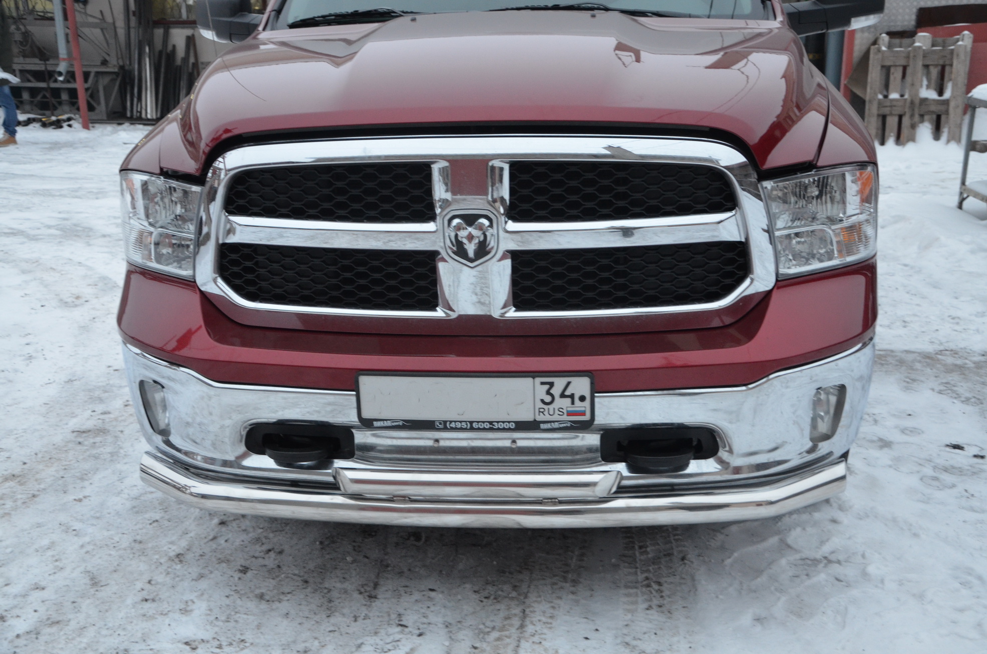 Защита переднего бампера Dodge RAM 1500 двойная труба Ø76/60 — изображение 3