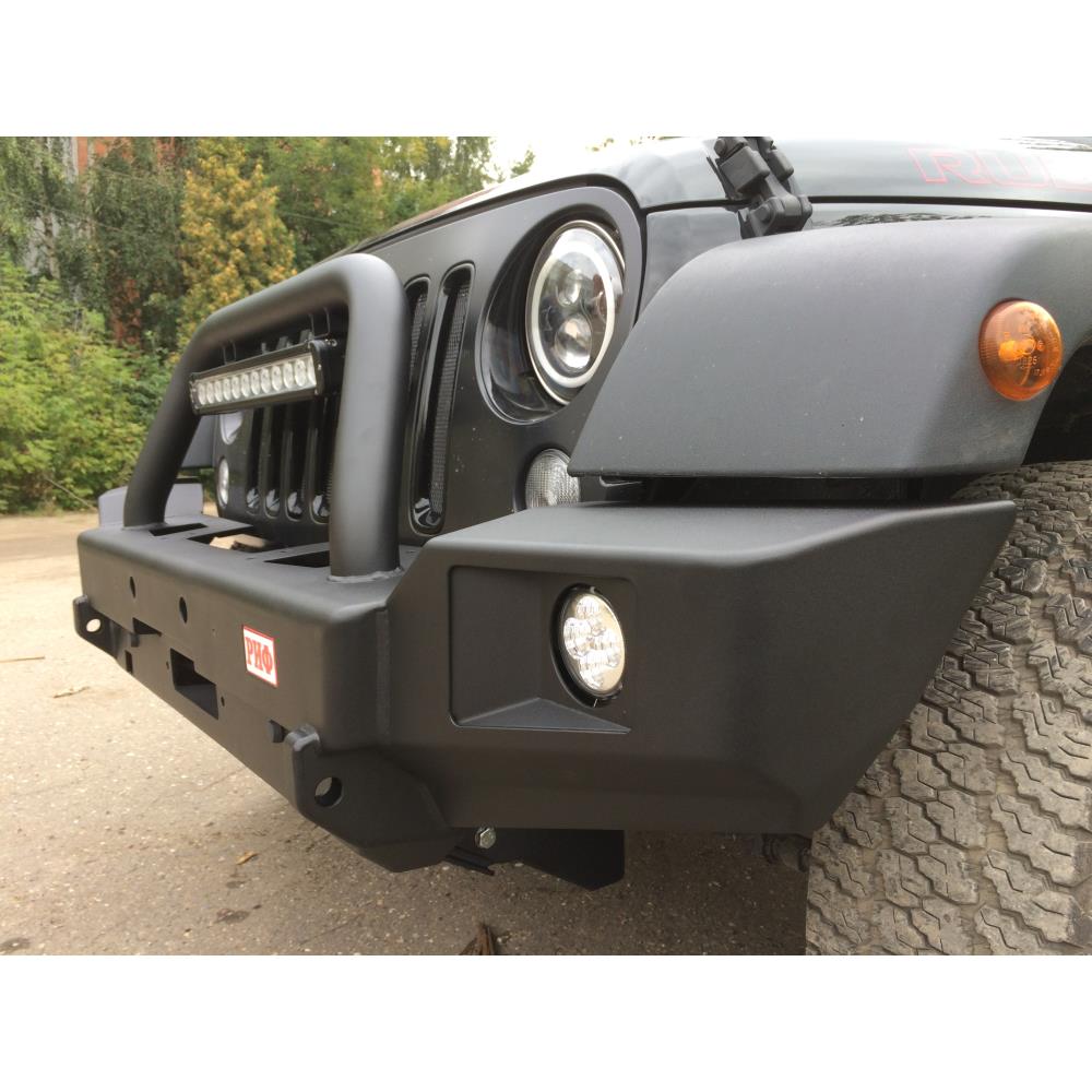 Бампер РИФ силовой передний Jeep Wrangler JK 2007-2018 с доп. фарами и центральной защитной дугой — изображение 3