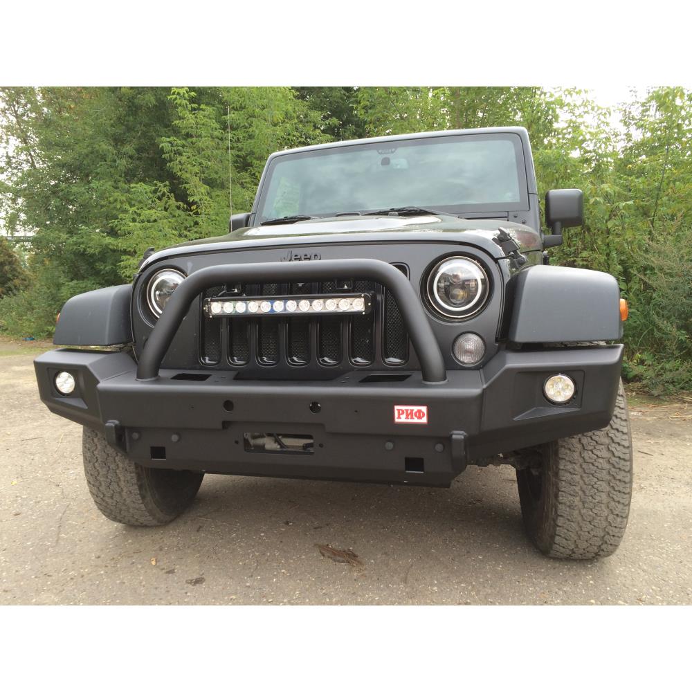 Бампер РИФ силовой передний Jeep Wrangler JK 2007-2018 с доп. фарами и центральной защитной дугой — изображение 6