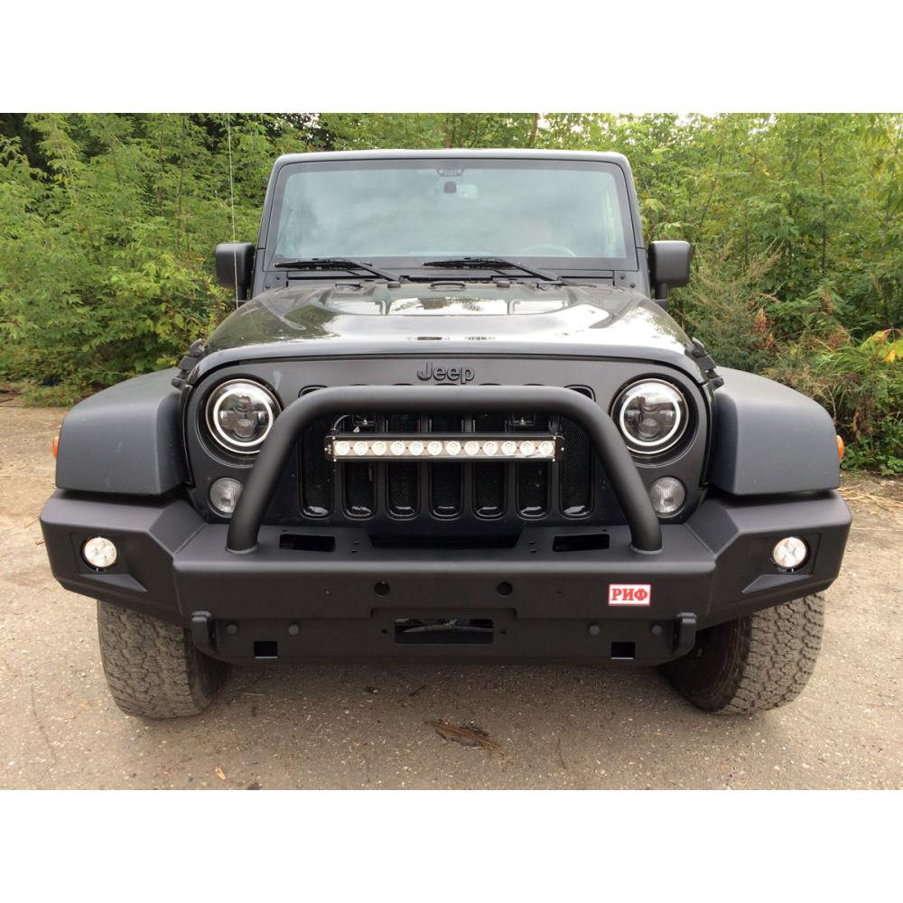 Бампер РИФ силовой передний Jeep Wrangler JK 2007-2018 с доп. фарами и центральной защитной дугой — изображение 7