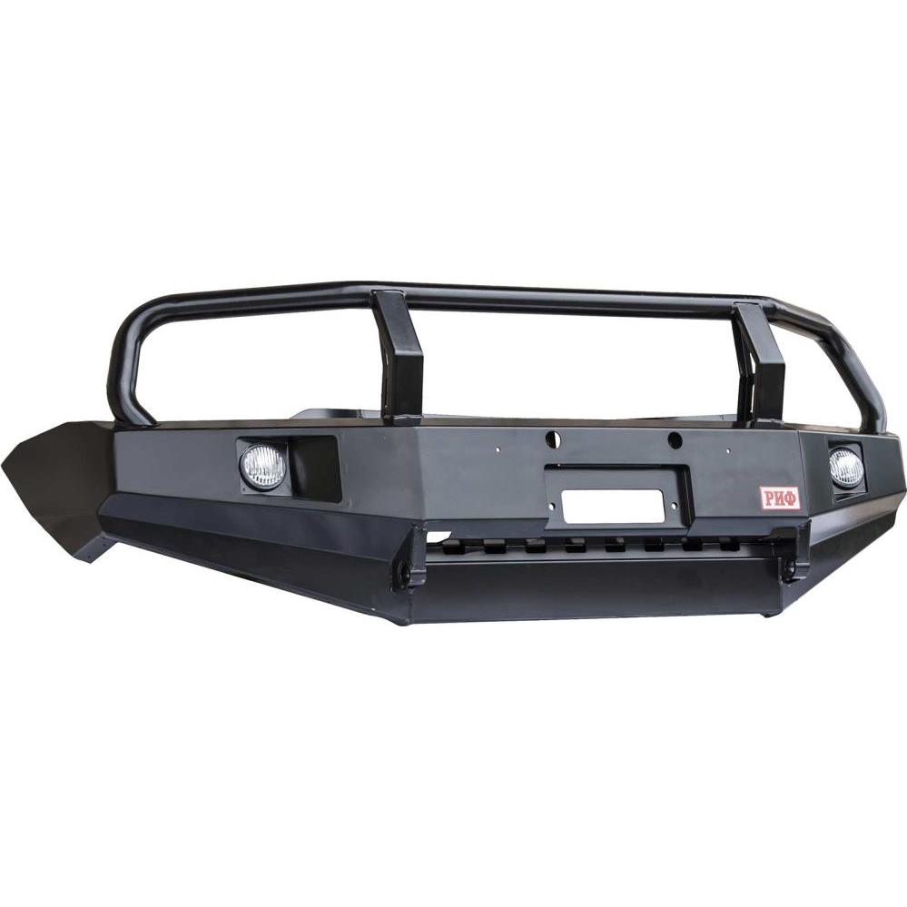 Бампер РИФ пер. Mitsubishi L200 05-15/Pajero Sport 09-15 с доп. фарами, защ. дуг. и защ. бачка омыв.