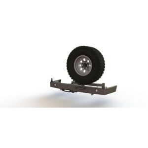 Бампер силовой задний STC Toyota Land Cruiser Prado 150 2009-2017 с квадратом под фаркоп, площадкой под лебедку, кронштейном крепления запасного колеса по центру и фарами заднего хода/ПТФ
