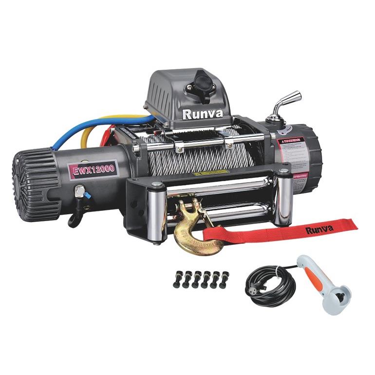 Лебёдка электрическая 12V Runva 12000 lbs 5443 кг (стальной трос)