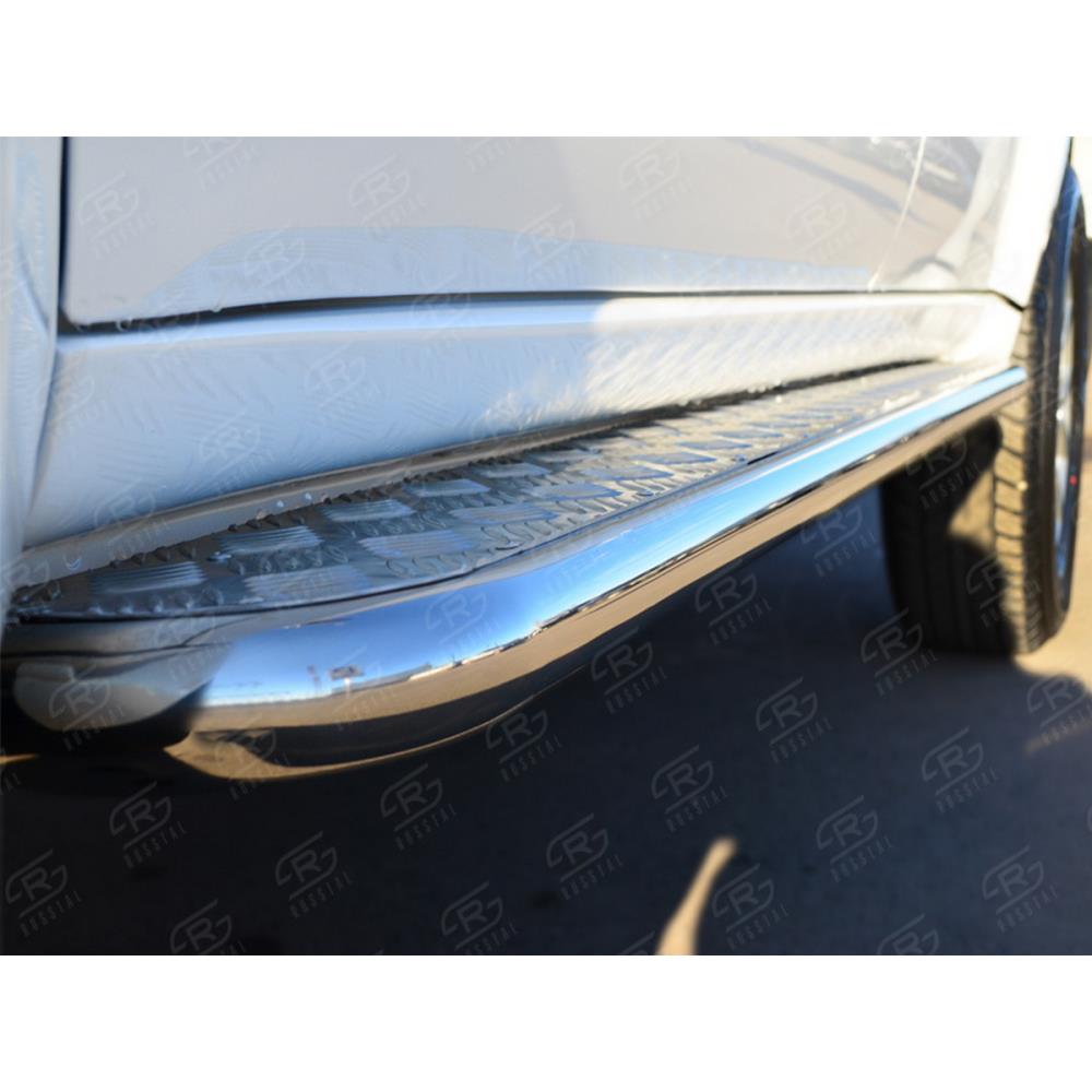 Mitsubishi Pajero Sport 2013-2015 Пороги труба d42 С листом (Лист алюм проф. сталь) (Вариант 2) — изображение 2