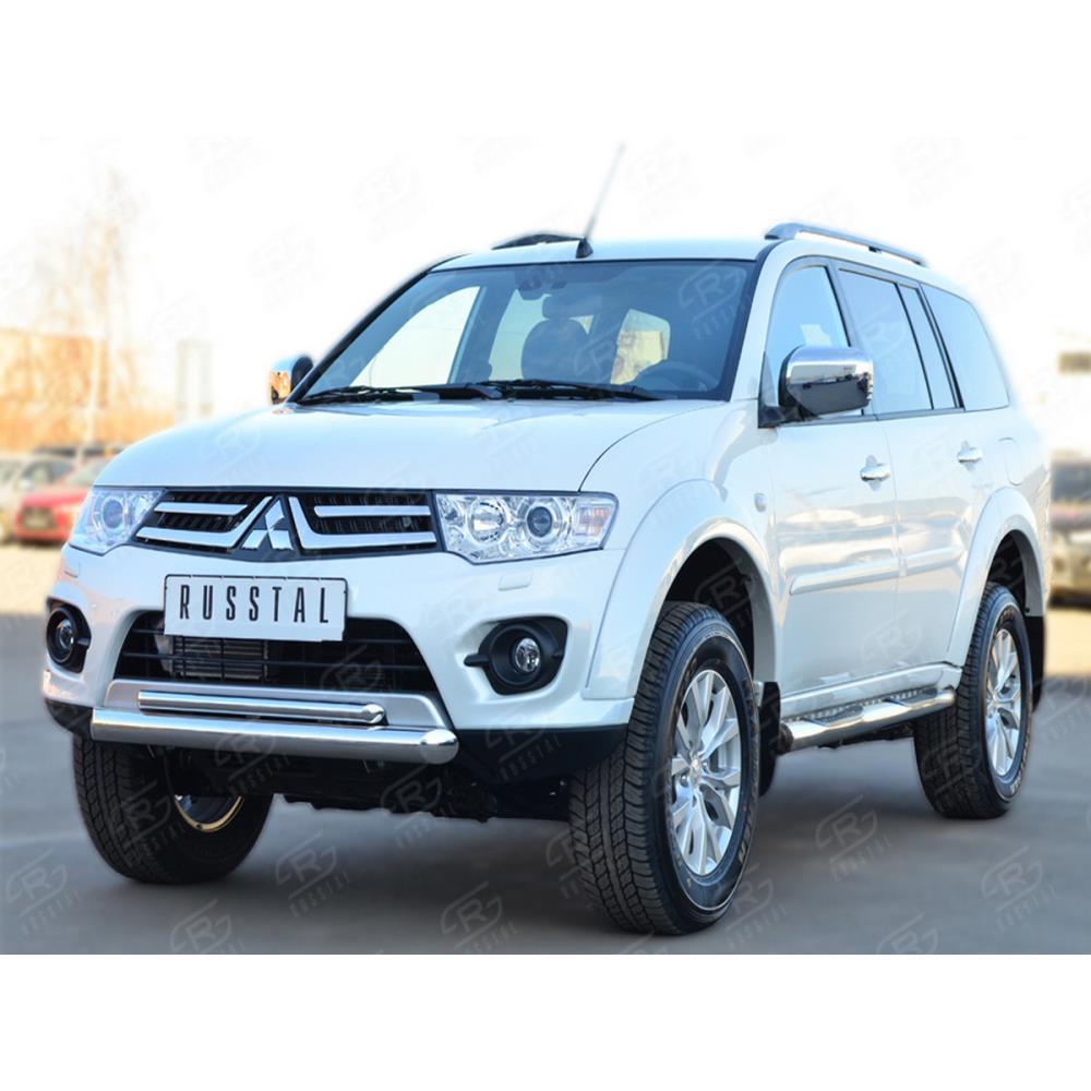 Mitsubishi Pajero Sport 2013-2015 Пороги труба d76 с накладкой (вариант 2) — изображение 3