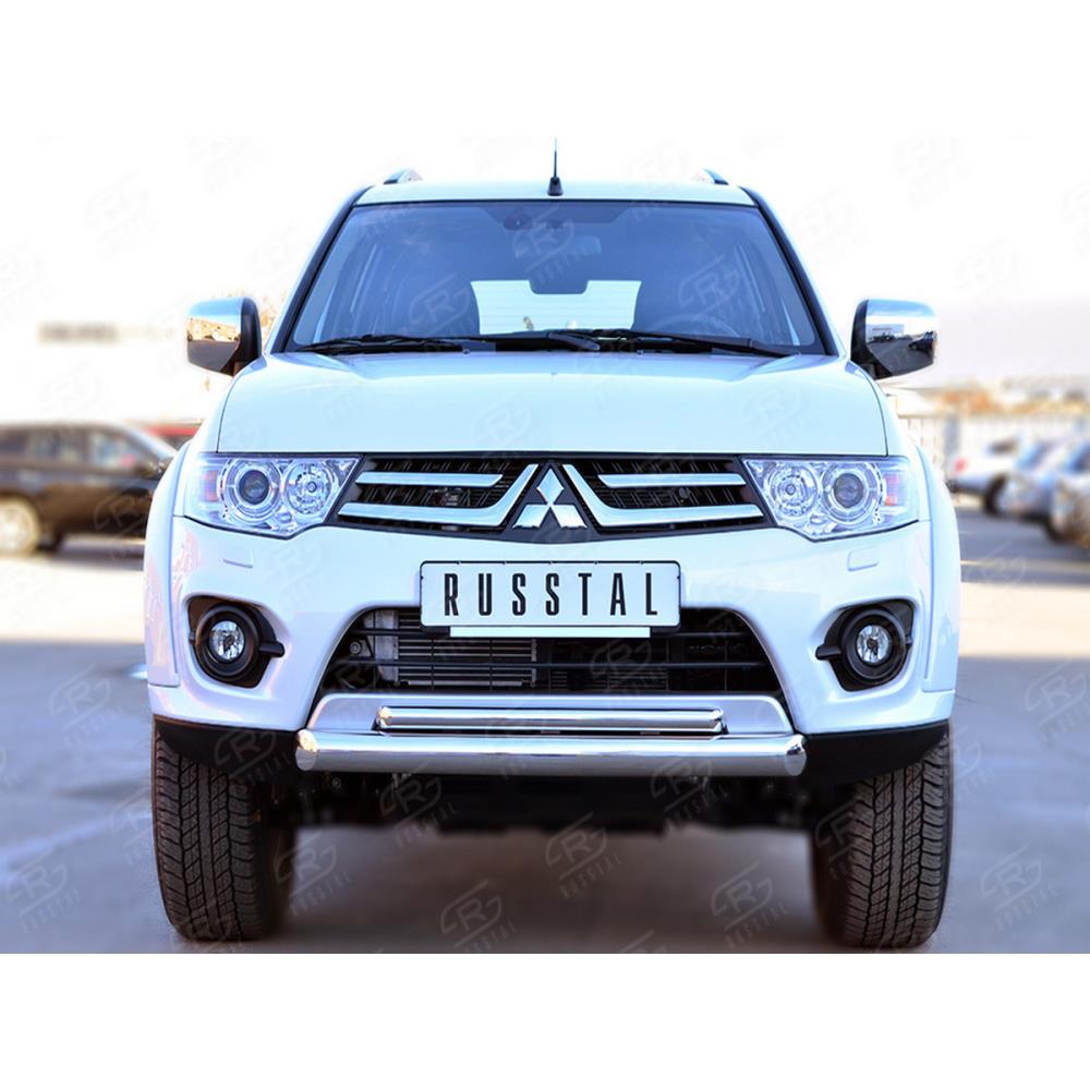 Mitsubishi Pajero Sport 2013-2015 Защита переднего бампера d76 (дуга) d42 (дуга) — изображение 2
