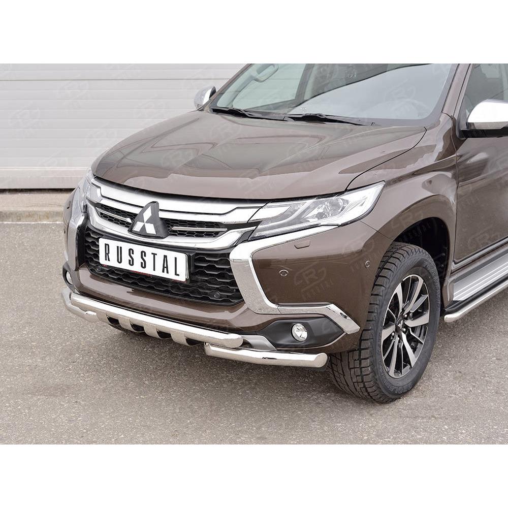 MITSUBISHI PAJERO SPORT 2016 Защита переднего бампера d63 дуга-d63 уголки+клыки