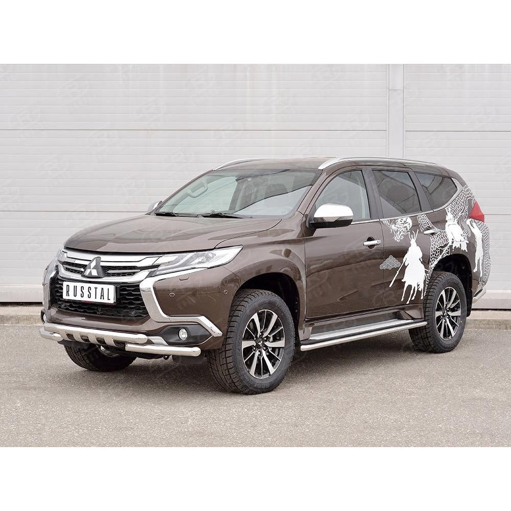 MITSUBISHI PAJERO SPORT 2016 Защита переднего бампера d63 дуга-d63 уголки+клыки — изображение 2