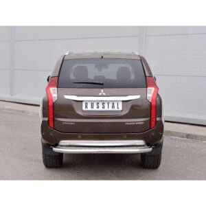 MITSUBISHI PAJERO SPORT 2016 Защита заднего бампера d63 с листом (Лист алюм, проф. нерж) (вариант 1)