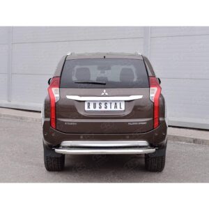 MITSUBISHI PAJERO SPORT 2016 Защита заднего бампера d63 с листом (Лист нерж, проф. нерж) (вариант 3)