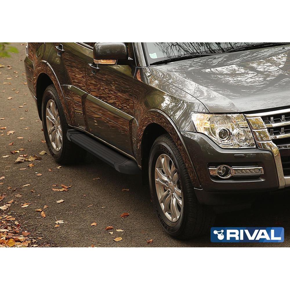 Порог-площадка "Black" F173ALB + комплект крепежа, RIVAL, Mitsubishi Pajero IV 2006-2011-2014-