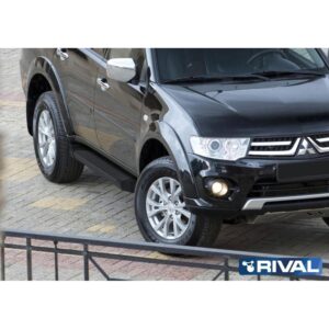 Порог-площадка "Black" F173ALB + комплект крепежа, RIVAL, Mitsubishi Pajero Sport 2008-2013-2016