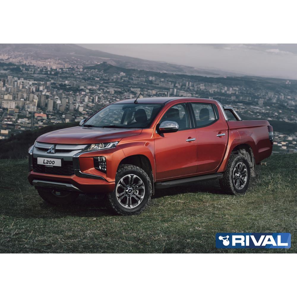 Порог-площадка "Black" F193ALB + комплект крепежа, RIVAL, Mitsubishi L200 2006-н.в.