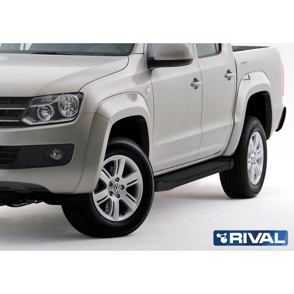 Порог-площадка "Black" F193ALB + комплект крепежа, RIVAL, Volkswagen Amarok 2010-2016