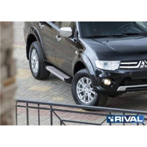 Порог-площадка "Silver" F173AL + комплект крепежа, RIVAL, Mitsubishi Pajero Sport 2008-2013-2016