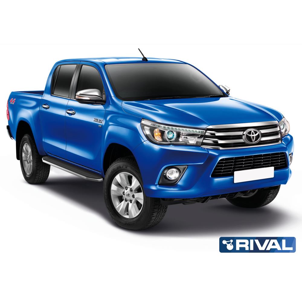 Пороги "Premium" A193ALP + комплект крепежа, RIVAL для Toyota HILUX Revo (2015-)