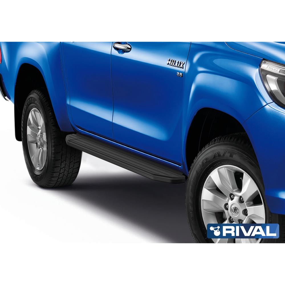 Пороги "Premium-Black" A193ALB + комплект крепежа, RIVAL для Toyota HILUX Revo (2015-)