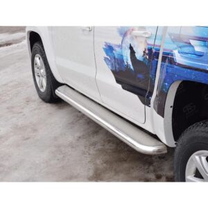 Пороги труба D63 С листом (Лист нерж, проф. нерж) (Вариант3) VOLKSWAGEN AMAROK 2016