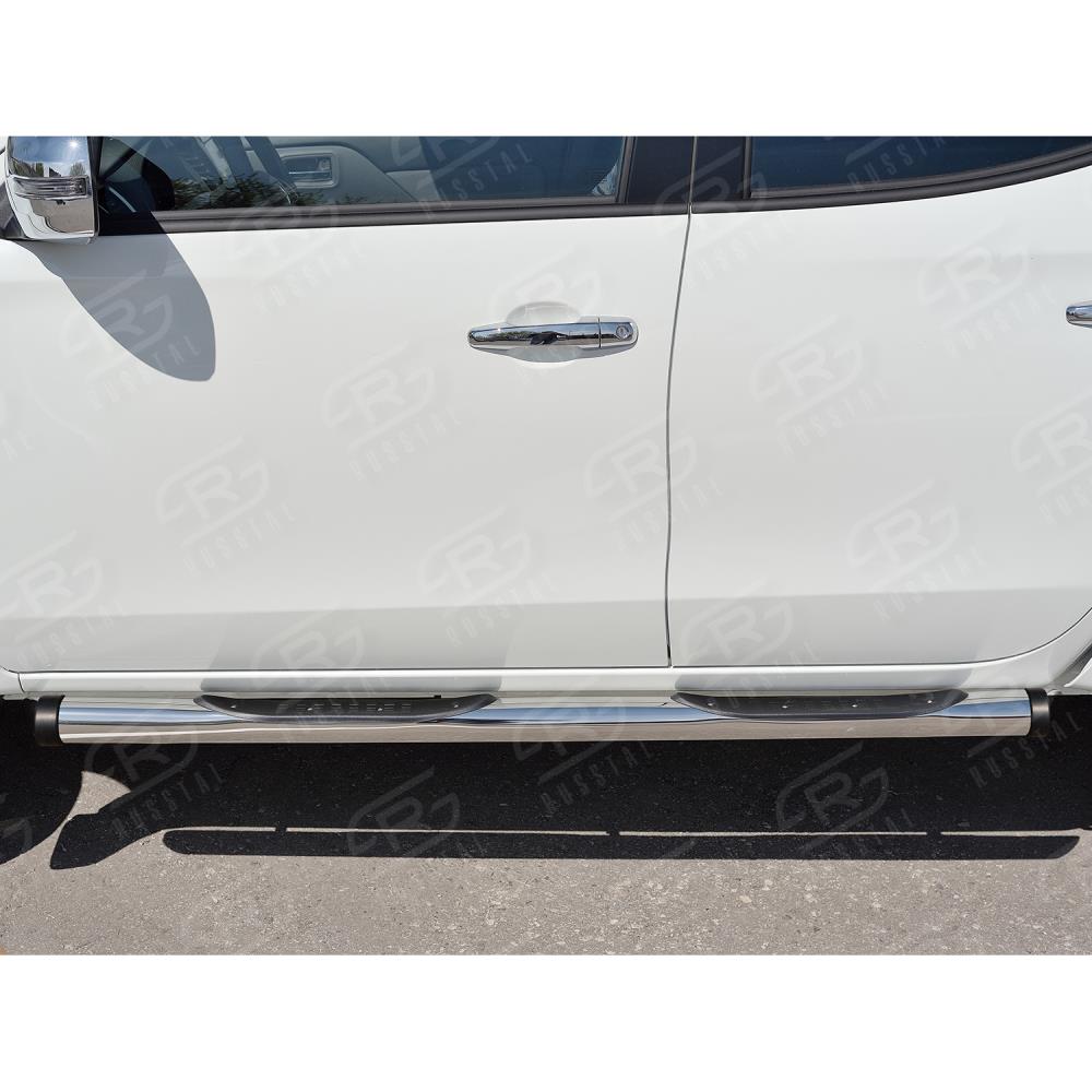 Пороги труба d76 с накладкой (вариант 2) Mitsubishi L200 2015-н.в. — изображение 2