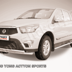 Защита переднего бампера d57+d57 двойная радиусная SsangYong ACTYON SPORT (2013)