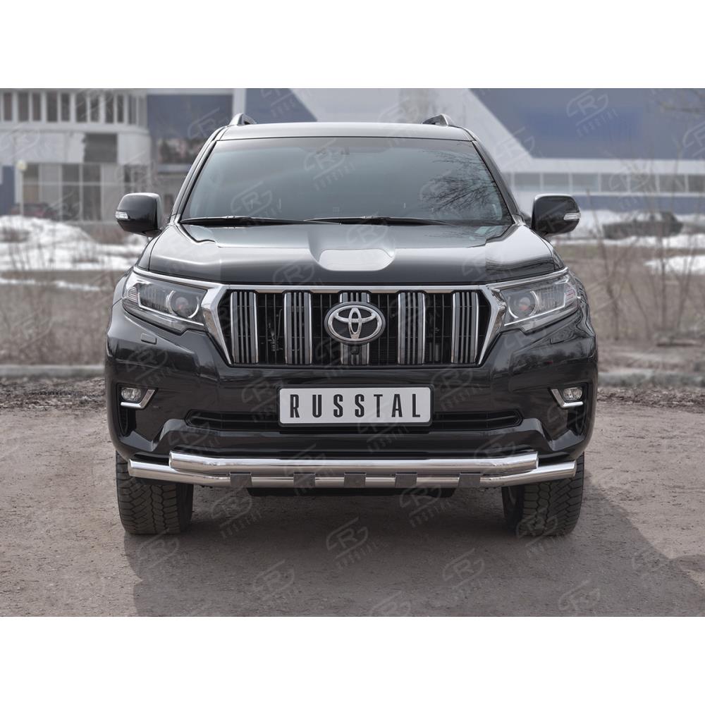 Защита переднего бампера d63 секции-d63 секции+декор на Toyota LC Prado 150 2018-н.в. — изображение 3