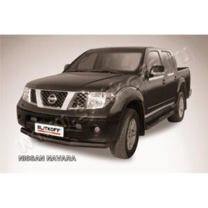Защита переднего бампера d76 черная Nissan Navara