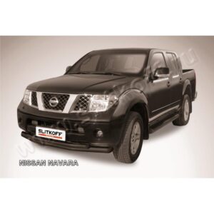 Защита переднего бампера d76+d57 двойная черная Nissan Navara