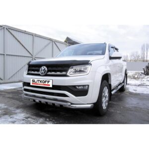 Защита переднего бампера d76+d57 двойная с профильной ЗК Volkswagen Amarok (2016)