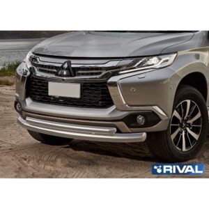 Защита переднего бампера d76+d57 + комплект крепежа, RIVAL, Mitsubishi Pajero Sport 2016-