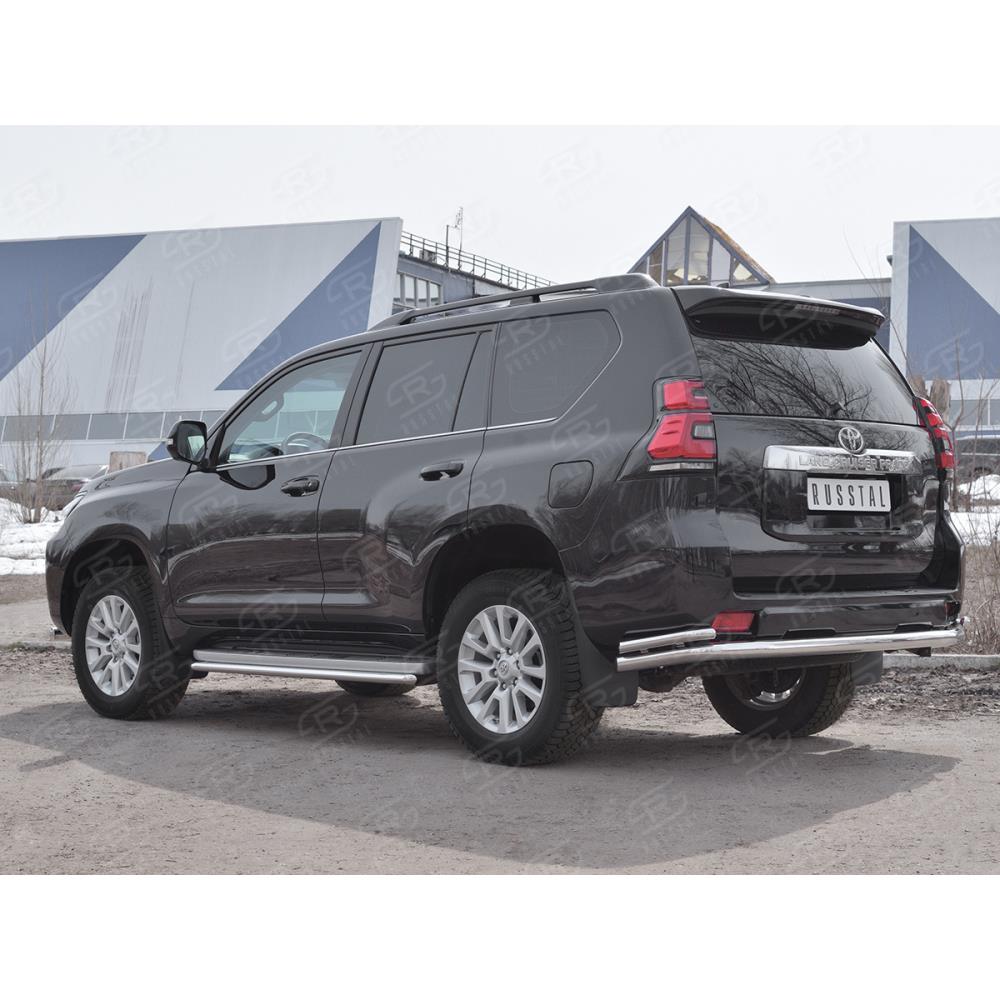 Защита заднего бампера d63 секции d42 уголки на Toyota LC Prado 150 2018-н.в.