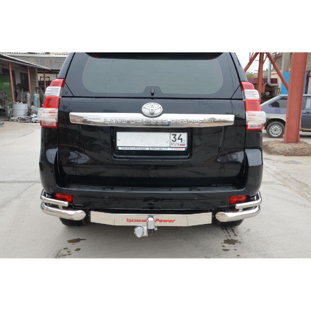 Защита заднего бампера угловая двойн под фаркоп Toyota Land Cruiser Prado 150 2014